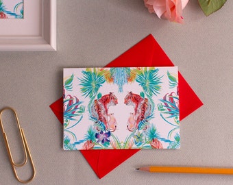Tropical Tiger pattern A6 card -  Tropical mini print  - Love - Friendship - Valentines - Birthday - thank you card - for animal lovers