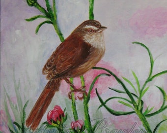 Sale! Carolina Wren in the Wild Flowers Original Painting