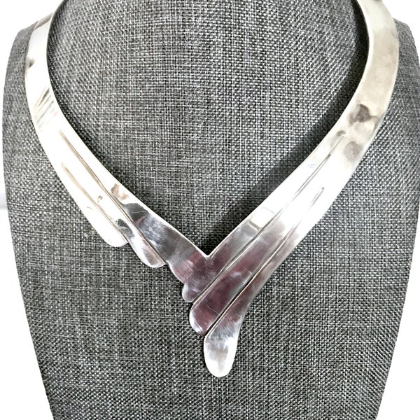 B. Yazzi Modernist Sterling Silver Collar, Navajo Sleek Modern Design, Hand Crafted, Statement Collar, High Fashion, Vintage Gift for Her