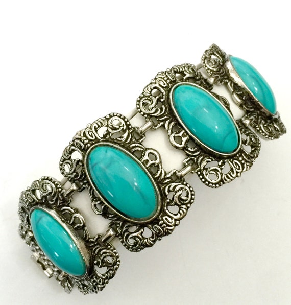 Southwestern Style  Faux Turquoise Bracelet, Chun… - image 4