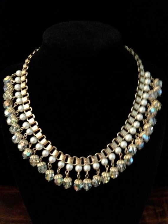 Art Deco Style Aurora Borealis Crystal Bib Necklace Gold Tone | Etsy