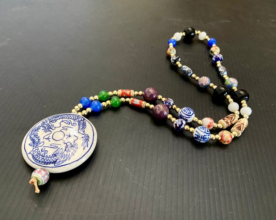 Sold at Auction: Antique Chinese Blue Peking Glass Beads Necklace
