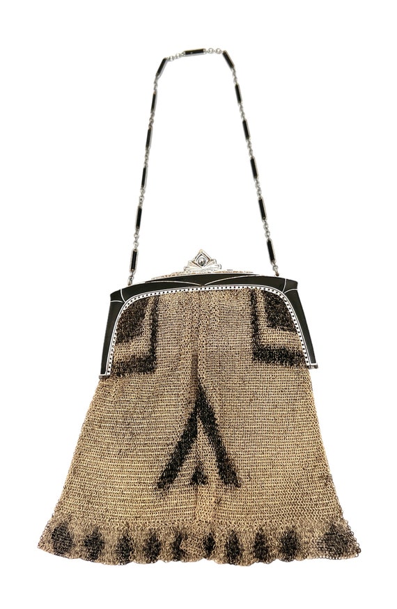 Antique Art Deco Steel Cut Small Bag Black Enamel… - image 6