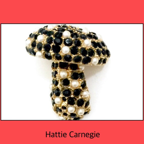Hattie Carnegie Mushroom Brooch, Opaque Black Rhi… - image 5