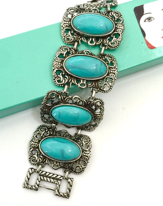 Southwestern Style  Faux Turquoise Bracelet, Chun… - image 3