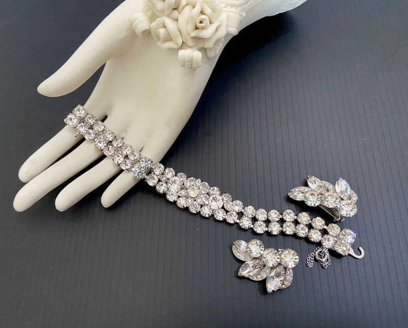 Eisenberg Ice Crystal Demi Bracelet and Earrings Set Wedding Set Vintage Bridal Special Occasion Original Box Silver Tone Metal Gift for Her image 1