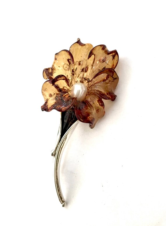 Sterling Silver Floral Brooch Dimensional Amber-l… - image 5