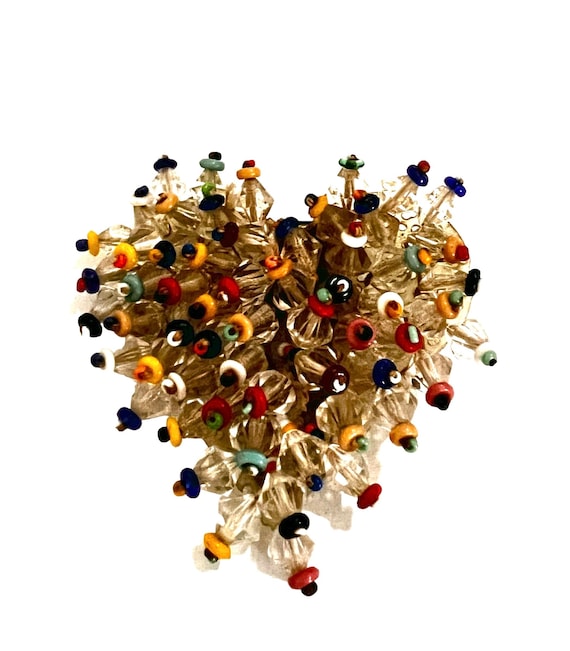 Early Unsigned Miriam Haskell Beaded Heart Shaped… - image 1