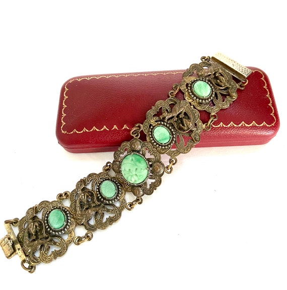 Neiger Art Deco Chinoiserie Bracelet Jade Molded … - image 2