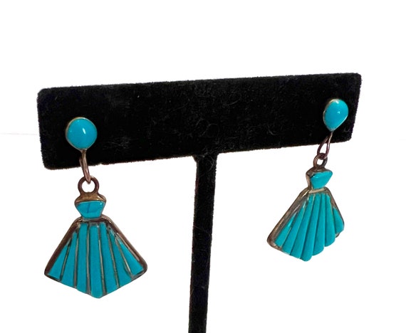 Sterling Silver and Turquoise Earrings Fan Shaped… - image 6