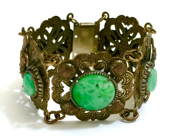 Neiger Art Deco Chinoiserie Bracelet Jade Molded … - image 7