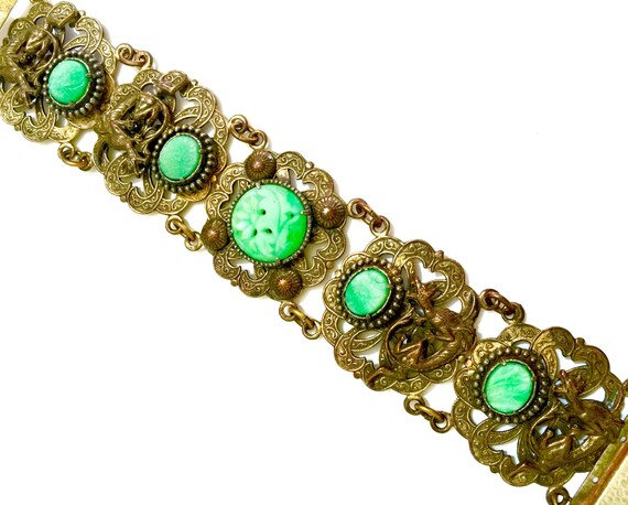 Neiger Art Deco Chinoiserie Bracelet Jade Molded … - image 4