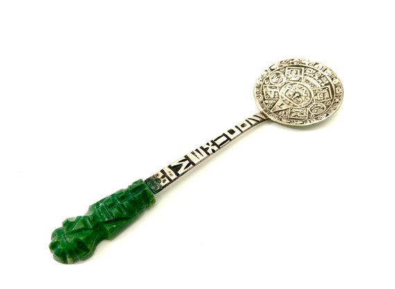 Sterling Silver Aztec Calendar Souvenir Spoon Carved Green Onyx or Jade  Mayan God Handle Hecho En Mex Eagle Mark 175 NVS Vintage Gift - Etsy  Singapore
