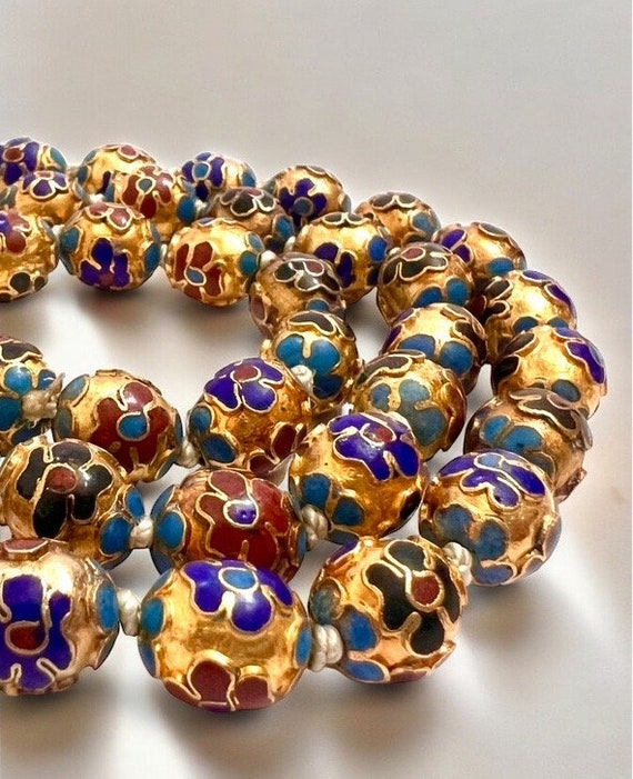 Chinese Vintage Cloisonné Beaded Necklace Multi-C… - image 1