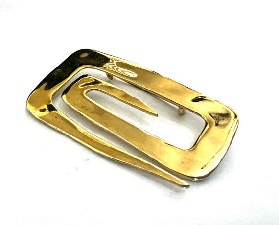 Large Modernist Gold Tone Brooch Polished Gold To… - image 5