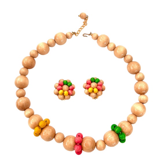 Adorable Wooden Bead Demi Necklace & Earring Set … - image 2