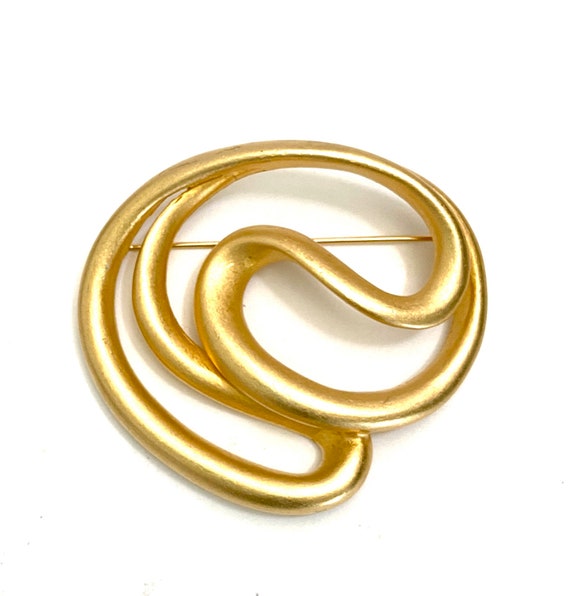 Large Matte Gold Freeform Brooch Abstract Gold To… - image 1