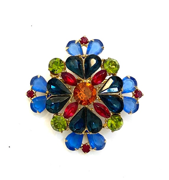 Edlee Maltese Cross Brooch Multi Color Stones Laye