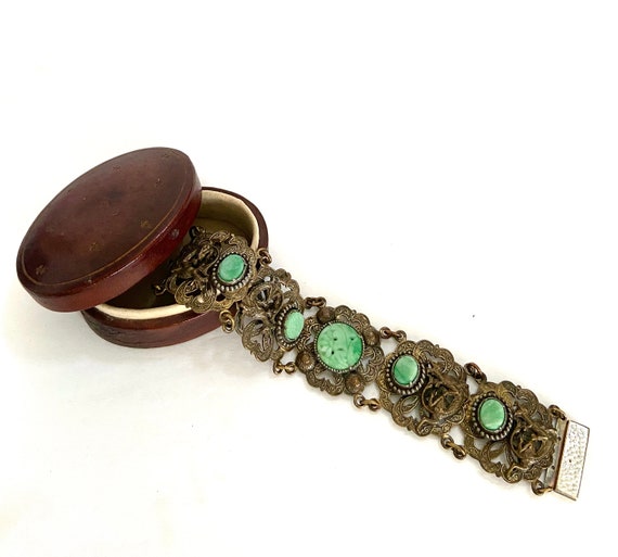 Neiger Art Deco Chinoiserie Bracelet Jade Molded … - image 5