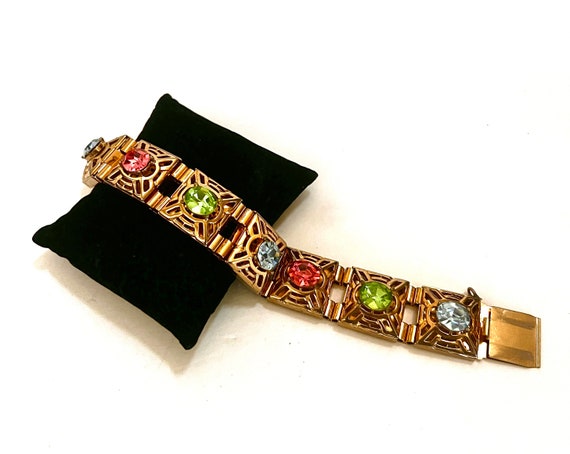 Multi-Color Wide Link Bracelet Large Beautiful Pa… - image 5