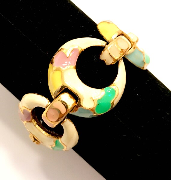 Pastel Enamel Circle Bracelet, Cream Green Yellow… - image 6