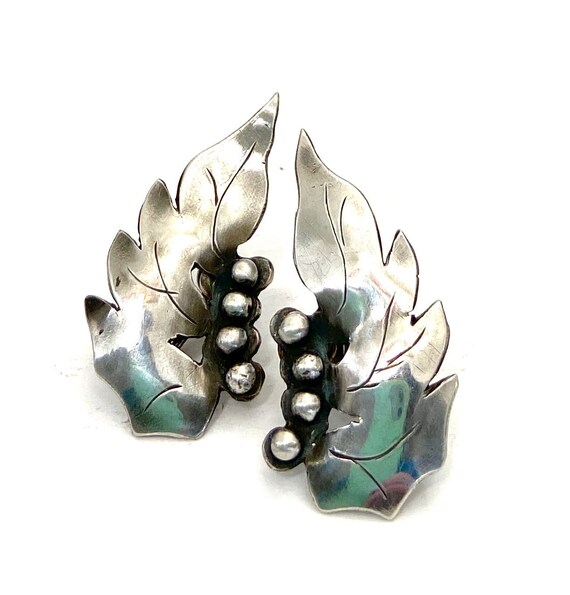 Sterling Silver Leaf Earrings Four Sterling Beads/