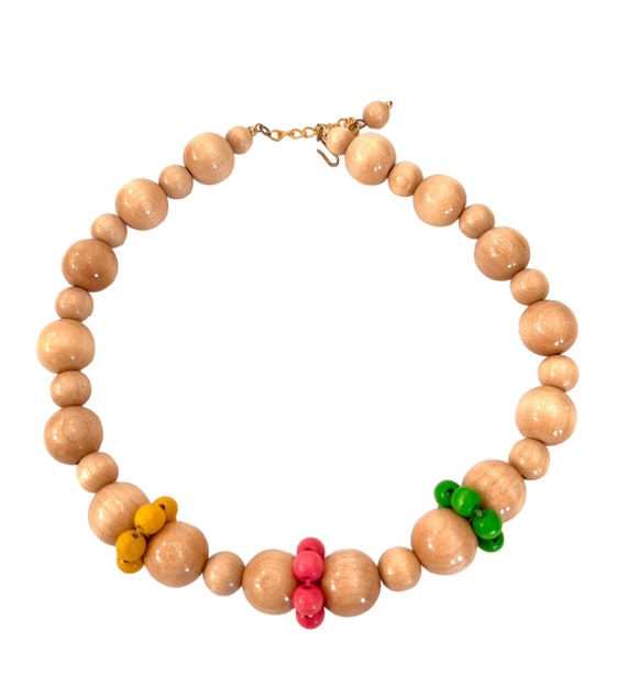 Adorable Wooden Bead Demi Necklace & Earring Set … - image 4