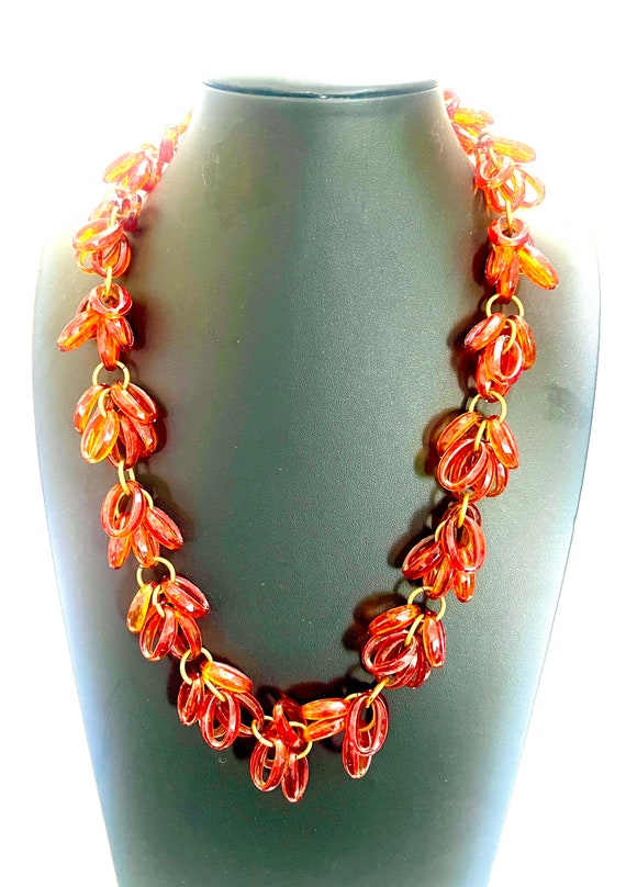 Hattie Carnegie Long Lucite Necklace Deep Amber C… - image 4