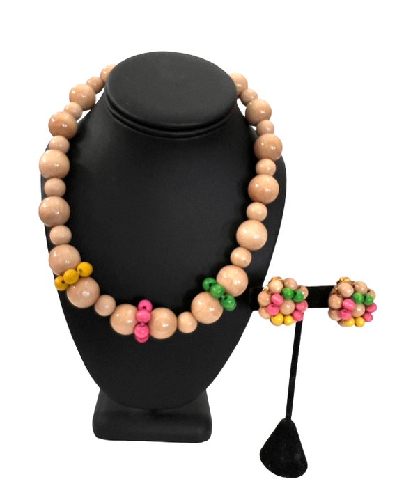 Adorable Wooden Bead Demi Necklace & Earring Set … - image 9