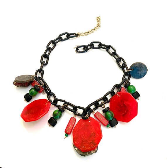 Celluloid and Bakelite Charm Necklace Black Cellu… - image 10