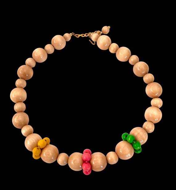 Adorable Wooden Bead Demi Necklace & Earring Set … - image 5