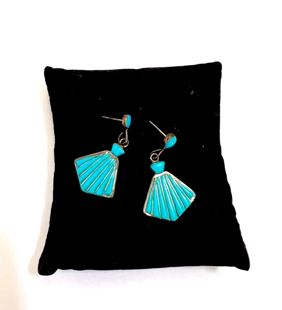 Sterling Silver and Turquoise Earrings Fan Shaped… - image 3