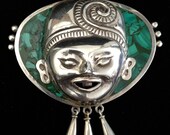 William Spratling Design Brooch, Mexican Silver, Malachite, Repousse', Sterling Silver