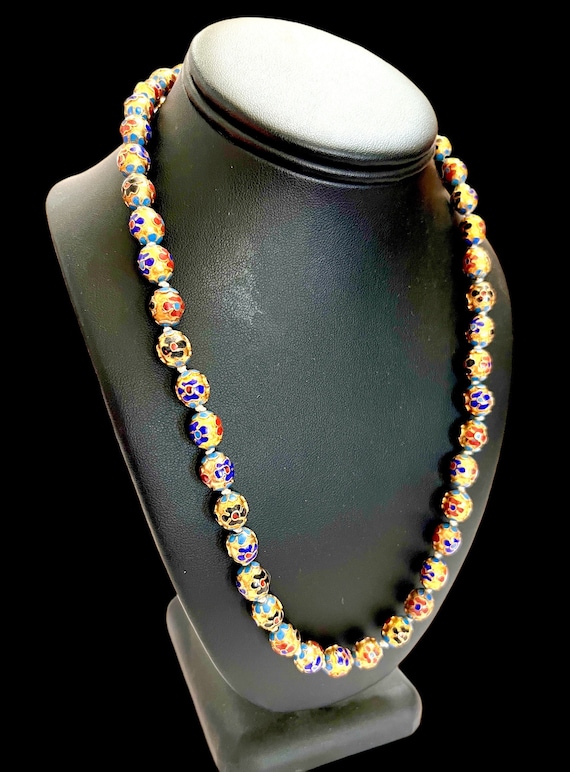 Chinese Vintage Cloisonné Beaded Necklace Multi-C… - image 3