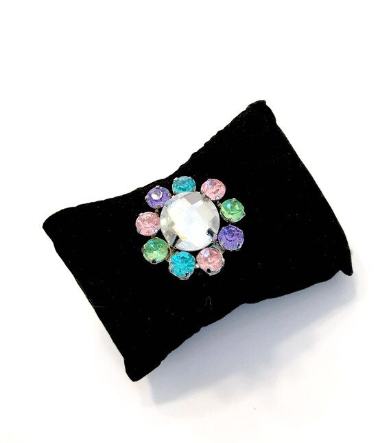 Pastel Multi-Color Flower Brooch, Clear Checkerbo… - image 2