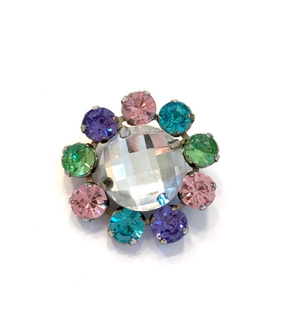 Pastel Multi-Color Flower Brooch, Clear Checkerbo… - image 5