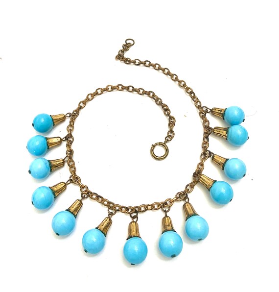 Art Deco Robin Egg Blue Czech Glass Dangle Necklace B… Gem