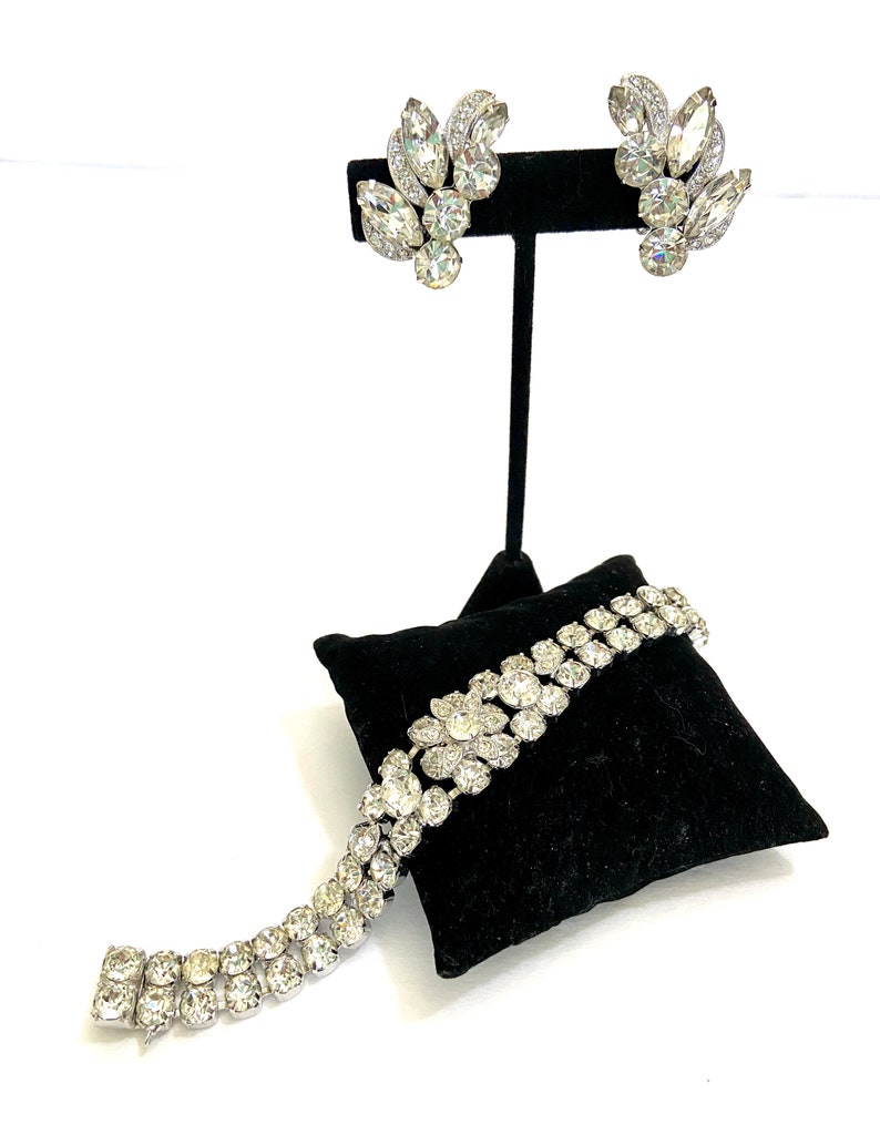 Eisenberg Ice Crystal Demi Bracelet and Earrings Set Wedding Set Vintage Bridal Special Occasion Original Box Silver Tone Metal Gift for Her image 4