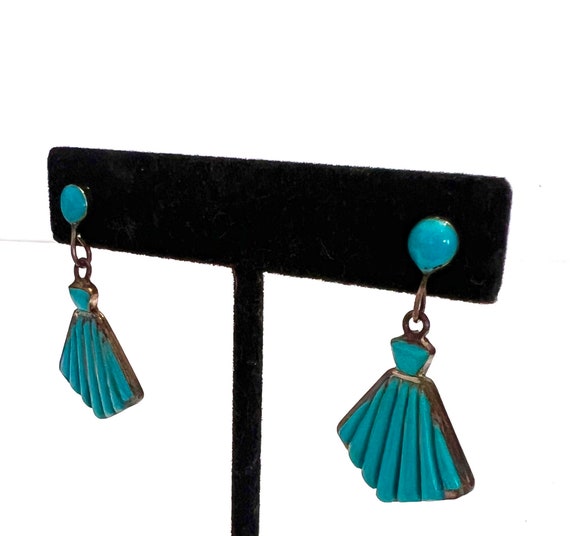 Sterling Silver and Turquoise Earrings Fan Shaped… - image 5