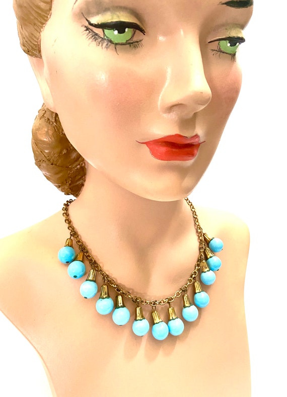 Art Deco Robin Egg Blue Czech Glass Dangle Neckla… - image 3