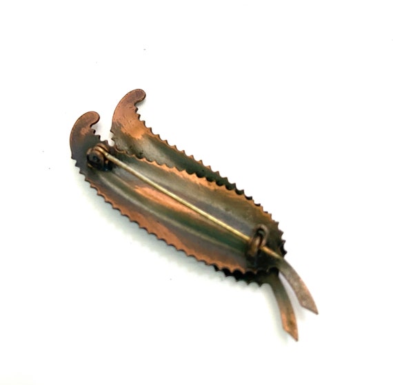 Copper Leaf Brooch Two Graceful Layered Leaves wi… - image 10