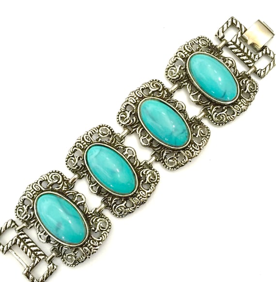 Southwestern Style  Faux Turquoise Bracelet, Chun… - image 1