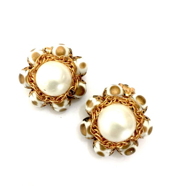 Faux Pearl Cluster Earrings Clip-on Earrings Large Faux 