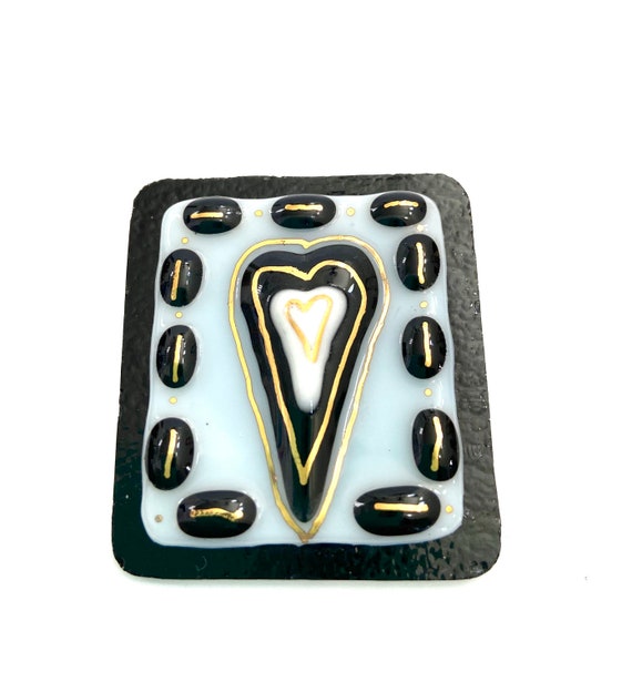 Artisan Made Fused Glass Brooch Stylized Heart Pin