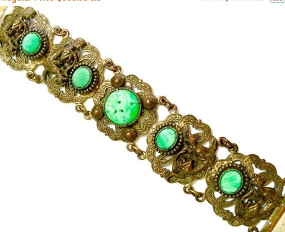 Neiger Art Deco Chinoiserie Bracelet Jade Molded … - image 8
