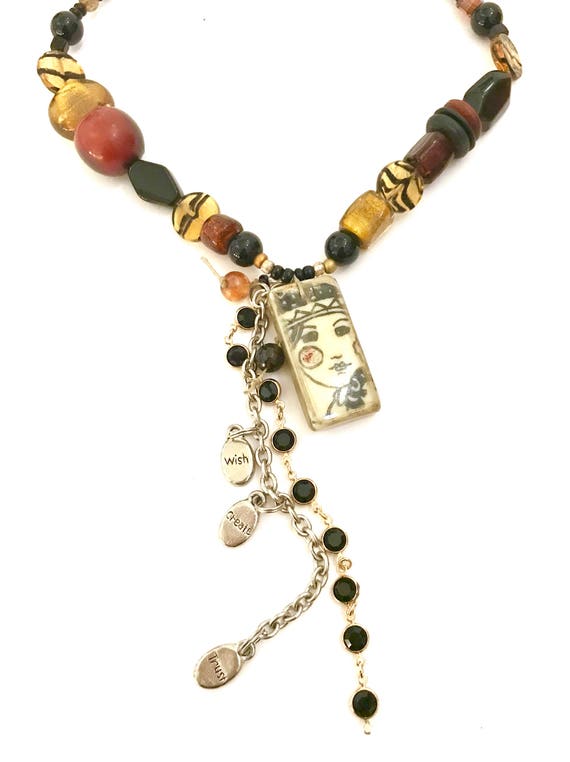 Artisan Made Domino and Bead Necklace, Artisan Ma… - image 1