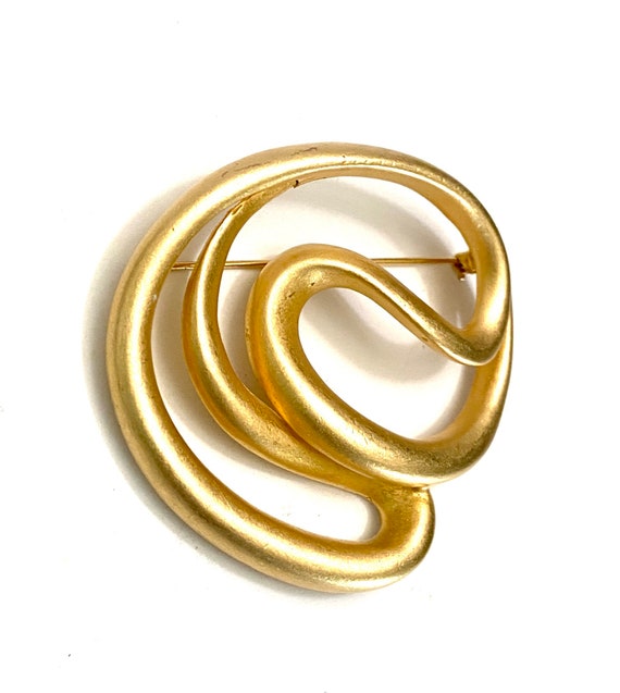 Large Matte Gold Freeform Brooch Abstract Gold To… - image 3