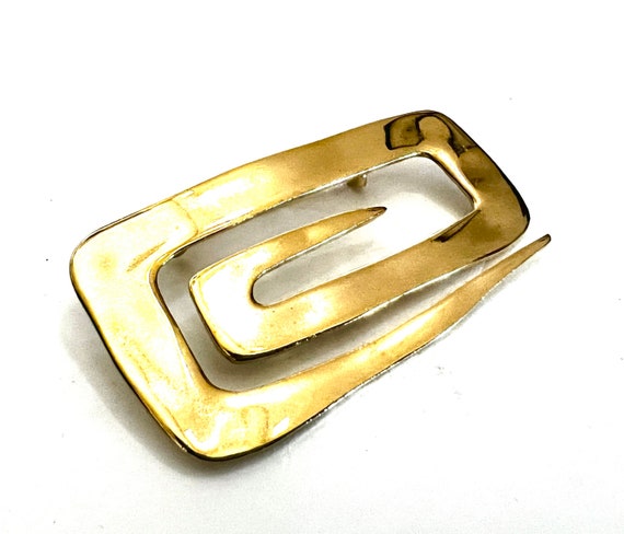 Large Modernist Gold Tone Brooch Polished Gold To… - image 1
