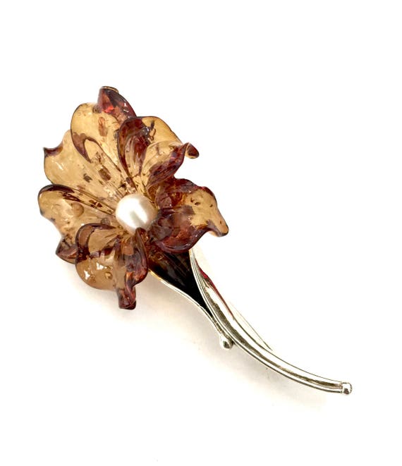 Sterling Silver Floral Brooch Dimensional Amber-l… - image 8