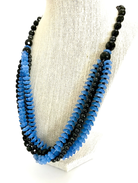 Czech Art Deco Gablonz Blue & Black Glass Bead Ne… - image 4